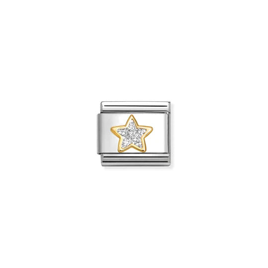 NOMINATION COMPOSABLE CLASSIC LINK 030220/19 STAR IN 18K GOLD & SILVER GLITTER ENAMEL