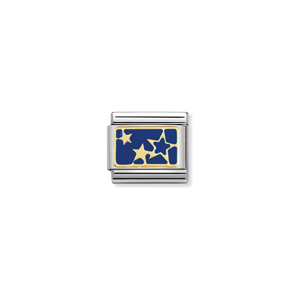 NOMINATION COMPOSABLE CLASSIC LINK 030284/44 STARS ON BLUE PLATE 18K GOLD AND ENAMEL