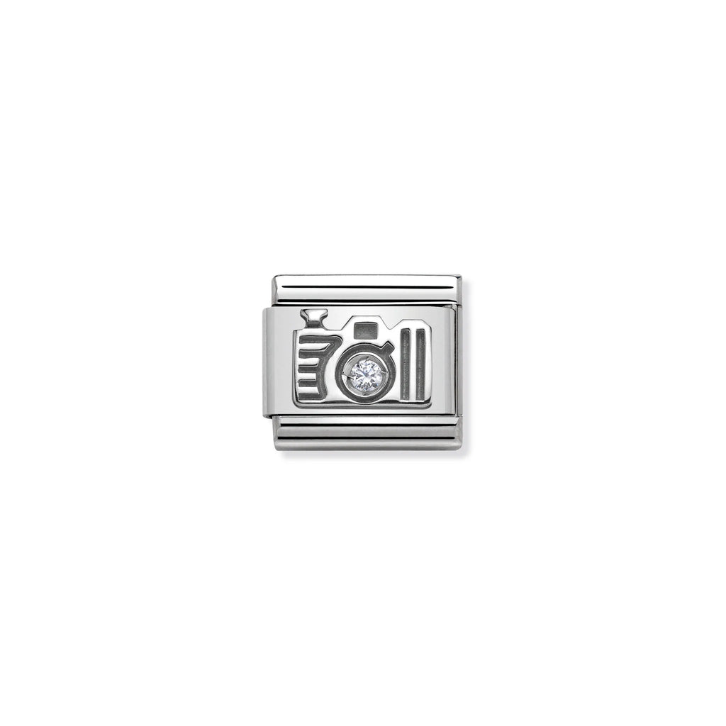 NOMINATION COMPOSABLE CLASSIC LINK 330311/06 CAMERA WITH WHITE CZ IN 925 SILVER