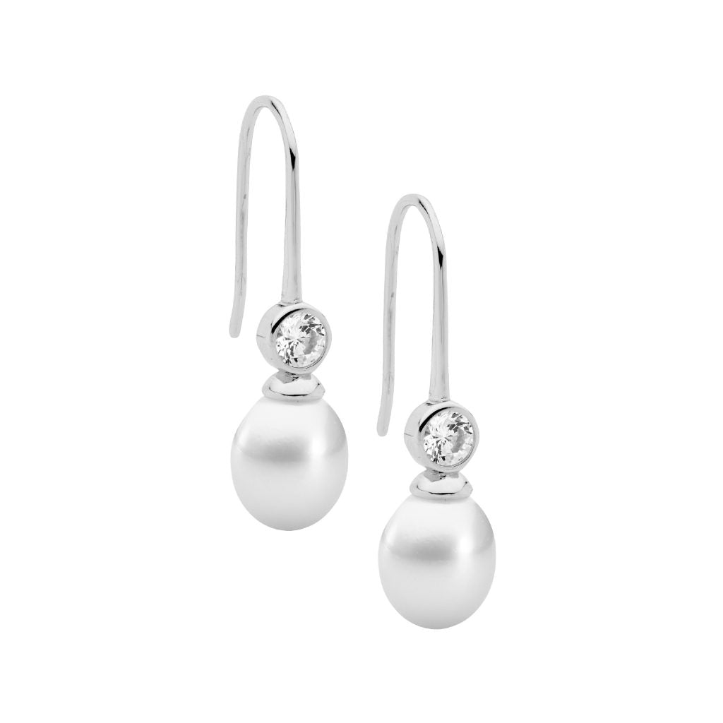 ELLANI COLLECTIONS S/S CZ & PEARL DROP EARRINGS