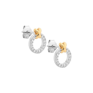 ELLANI COLLECTIONS SS W/ CZ 9MM CIRCLE W/ GOLD PLATED "X" EARRINGS