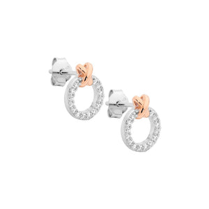 ELLANI COLLECTIONS SS W/ CZ 9MM CIRCLE W/ ROSE GOLD PLATED "X" EARRINGS