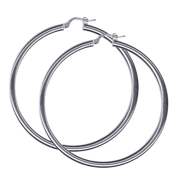 STERLING SILVER ITALIAN PLAIN HOOP 3MM 50MM INSIDE DIA