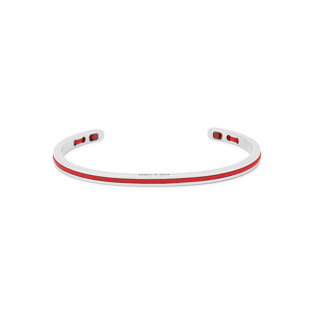 PIG & HEN NAVARCH 4MM RASPBERRY/SILVER CUFF BANGLE