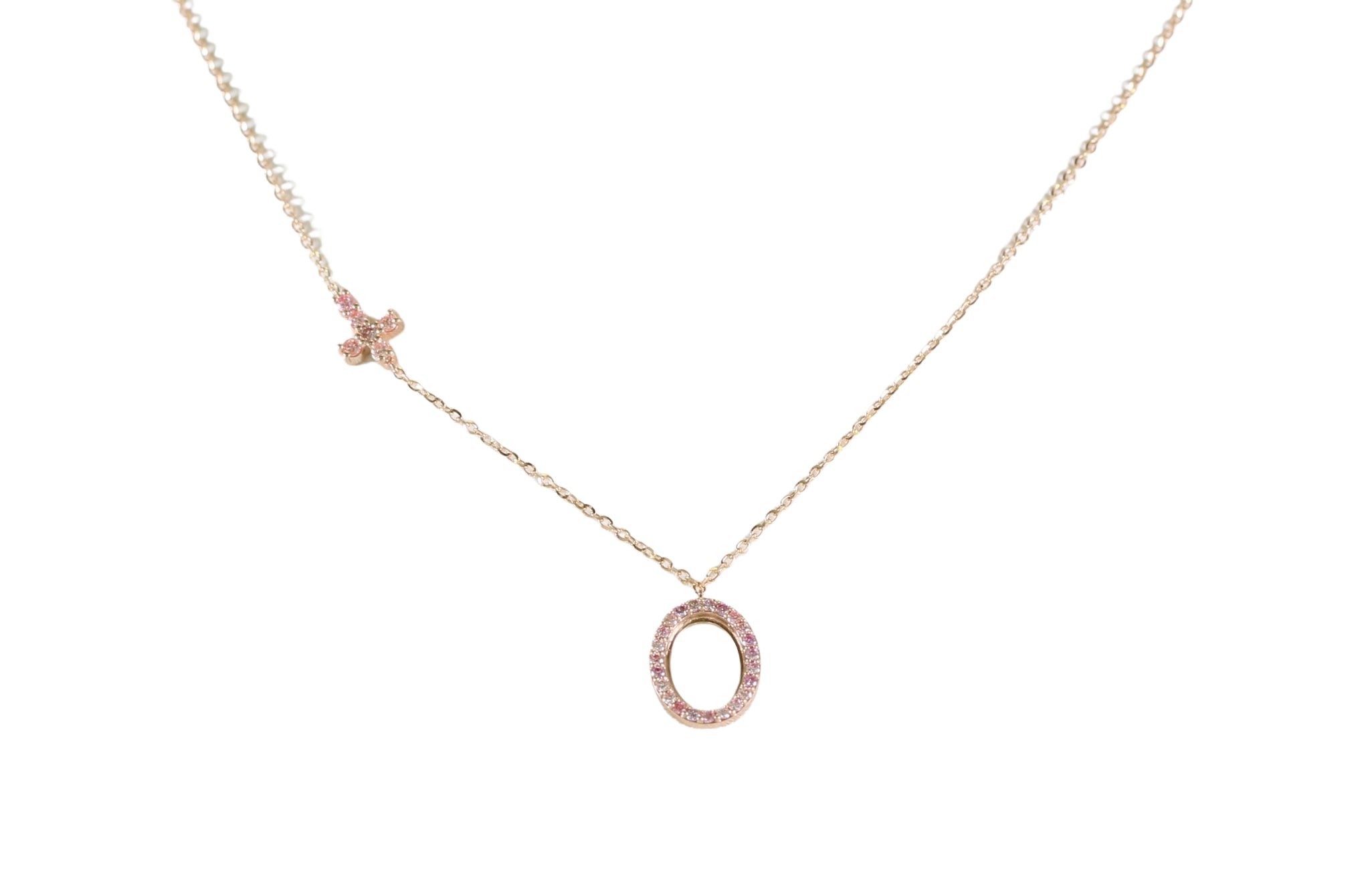 9K RG LAB GROWN PINK DIAMOND NECKLACE W/ 45CM 9K RG CHAIN