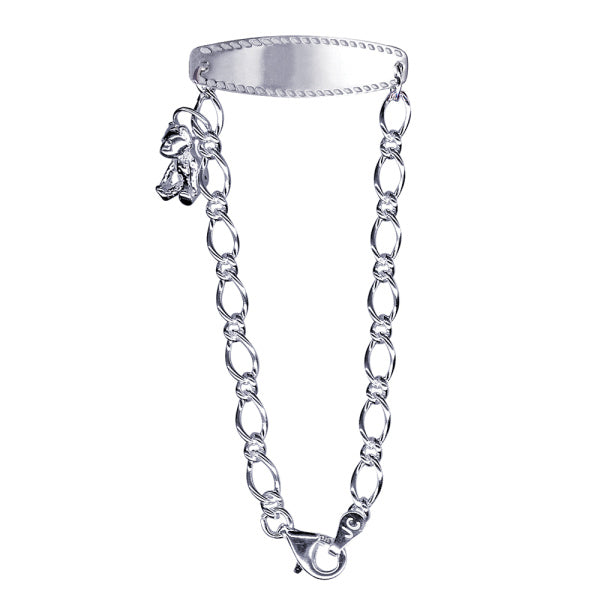 KIDS S/S 925 OVAL FIGARO 1+1 ID 15CM BRACELET WITH TEDDY BEAR CHARM