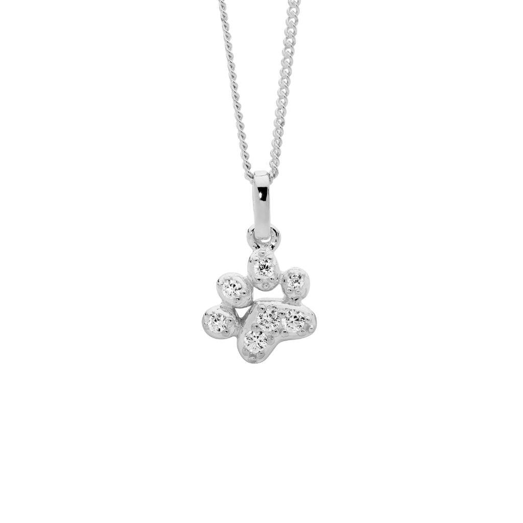 ELLANI COLLECTIONS SS WH CZ PAW PRINT PENDANT