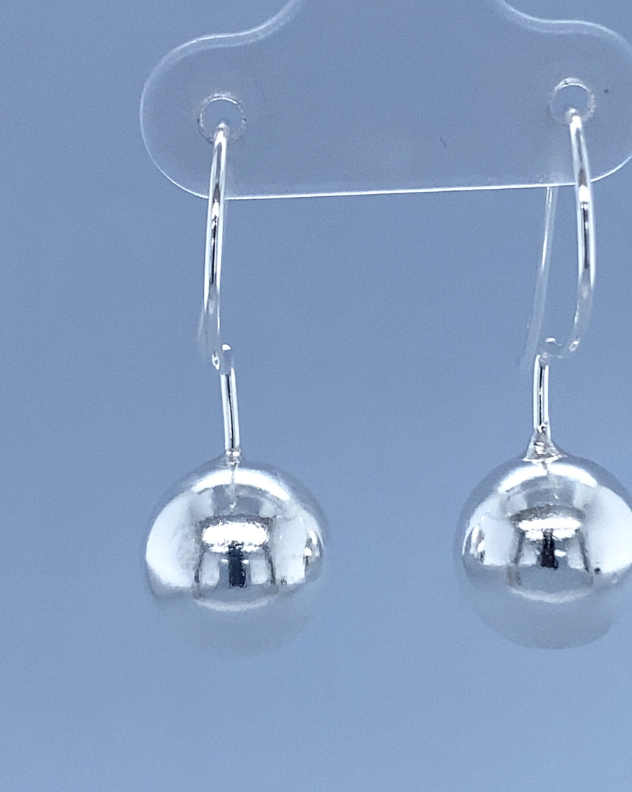 STERLING SILVER 925 HOLLOW BALL DROP EARRINGS 35MM X 18MM