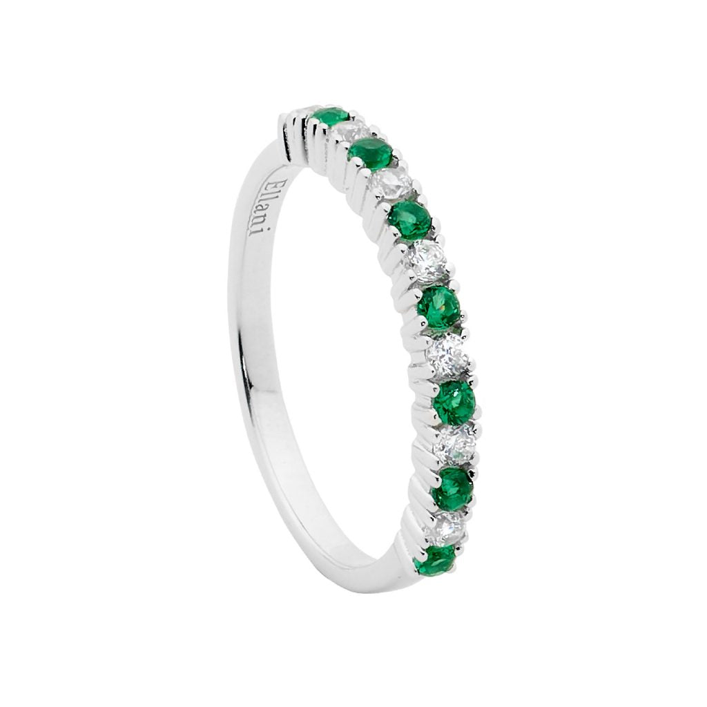 ELLANI COLLECTIONS SS GREEN & WH CZ RING