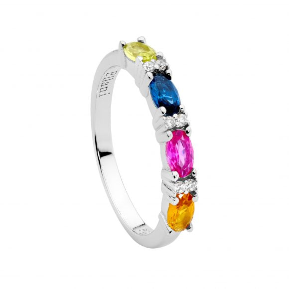 ELLANI COLLECTIONS SS MULTI COLOUR OVAL & RND CZ RING