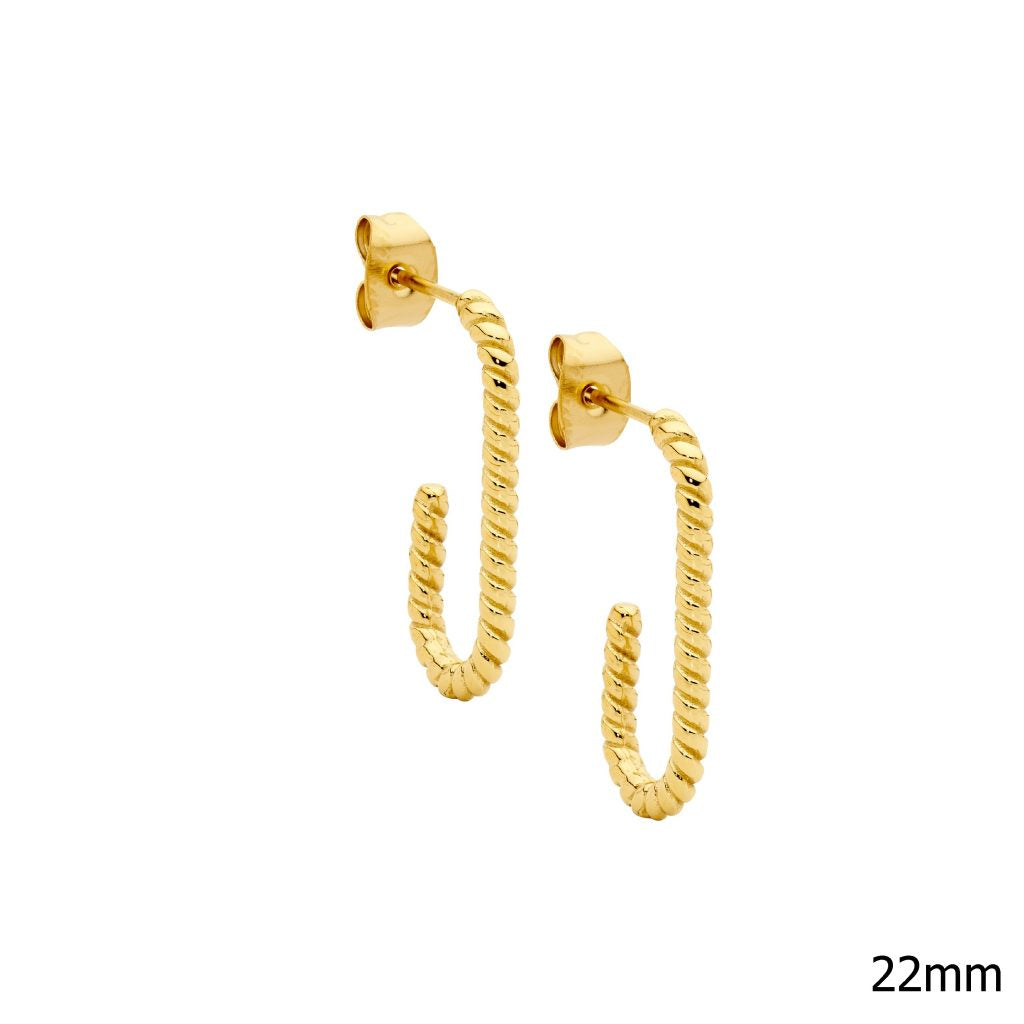 ELLANI COLLECTIONS STAINLESS STEEL GOLD IP PLATED 22MM TWIST HOOP STUD EARRINGS