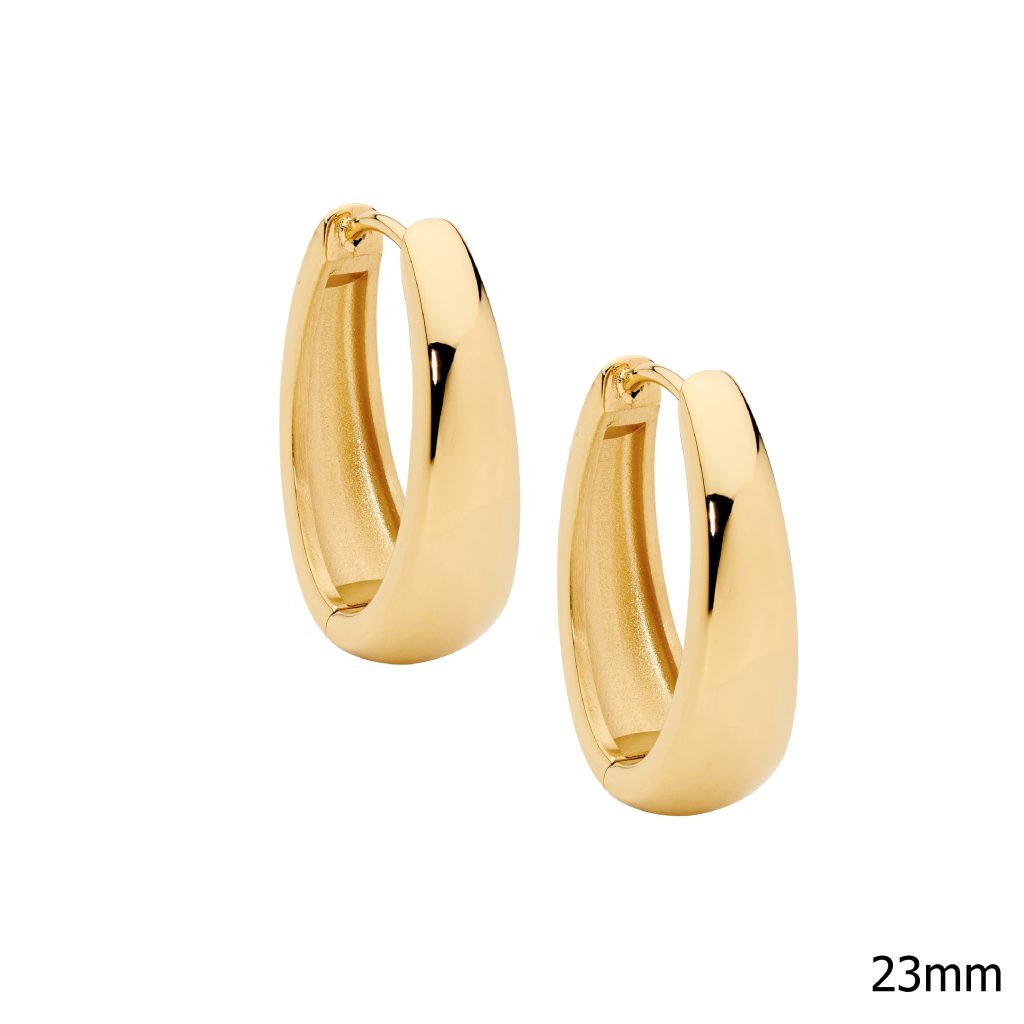 ELLANI COLLECTIONS STAINLESS STEEL GOLD IP PLATED 23MM HUGGIE HOOP EARRINGS