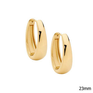 ELLANI COLLECTIONS STAINLESS STEEL GOLD IP PLATED 23MM HUGGIE HOOP EARRINGS