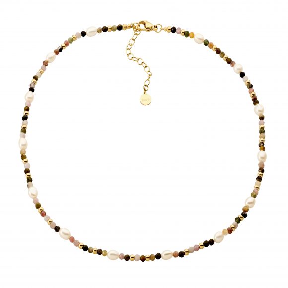 ELLANI COLLECTIONS STAINLESS STEEL TOUMALINE & FWP NECKLACE