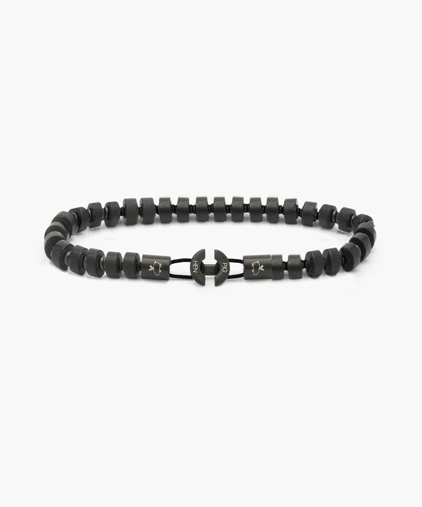PIG & HEN BRONTIDE 4MM BLACK AGATE/BLACK BRACELET