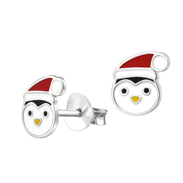 SS 925 KIDS ENAMEL CHRISTMAS PENGUIN STUD EARRINGS