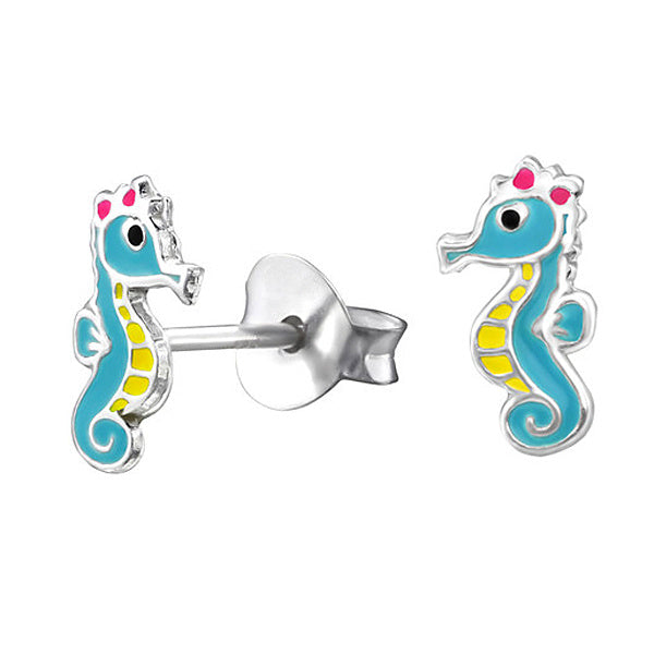 SS 925 KIDS ENAMEL SEHORSE STUD EARRINGS