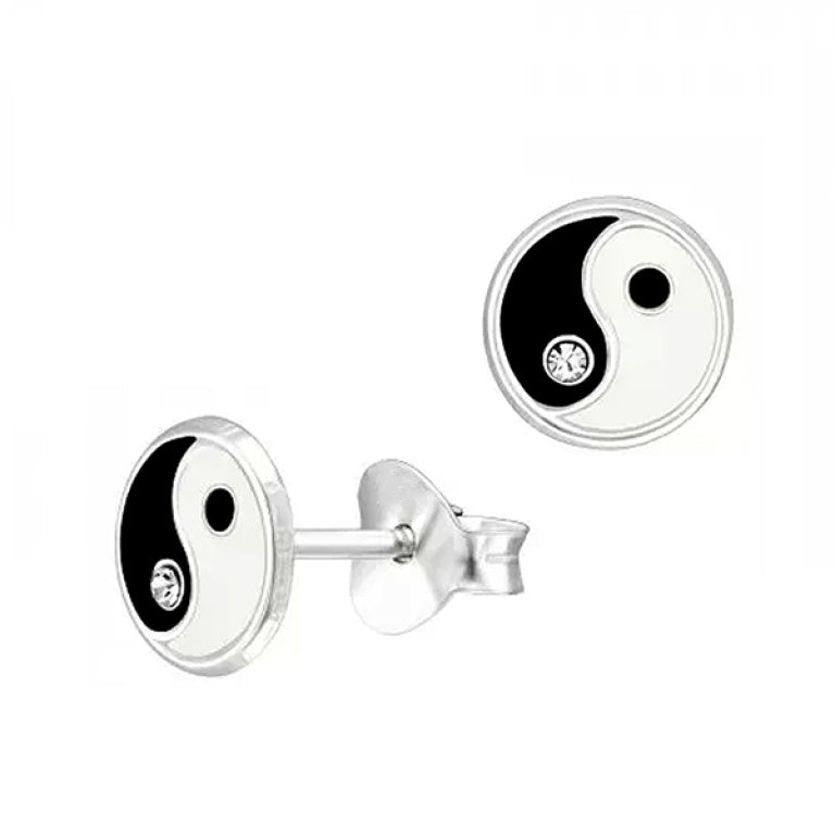 SS 925 KIDS ENAMEL YIN & YANG STUD EARRINGS